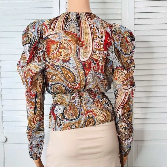 LINI Blue Multi Paisley V-Neck Long-Sleeve Blouse Size Extra Small - Picture 10 of 11